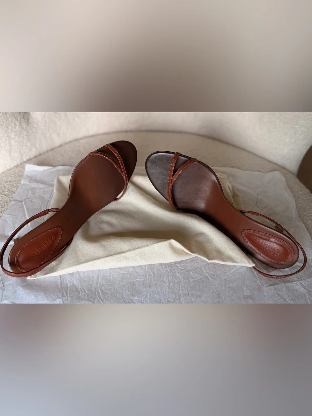 Zara Brown Leather Strappy Slide Sandals - Picture 2 of 7